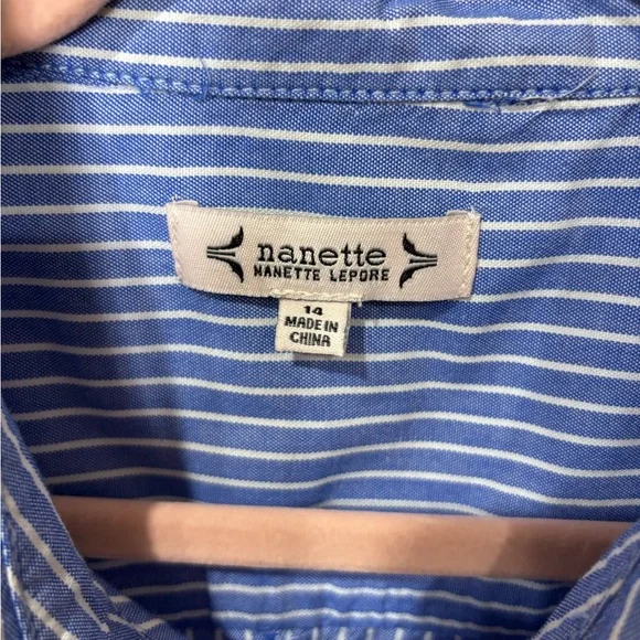 Nanette Lepore Blue Pinstripe Long Sleeve Dress 14 - Picture 4 of 4